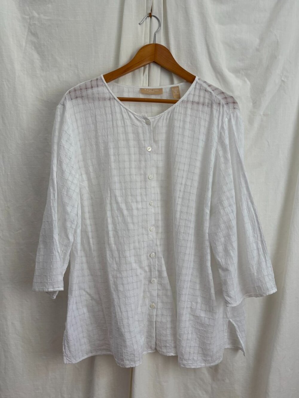 Kate Hill Plus Size 2X White Cotton Button Down Shirt Summer Minimalist Classic